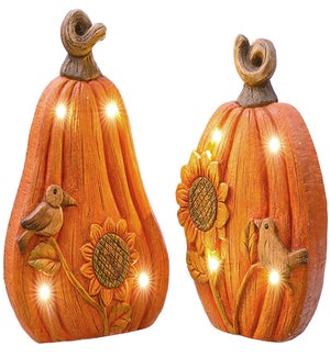 MGO Harvest Pumpkin w/Birds LED 2 Asst
