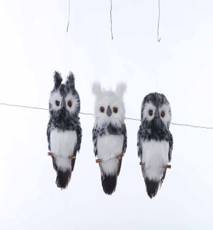 Fabric Fuzzy Owl Orn 3 Asst