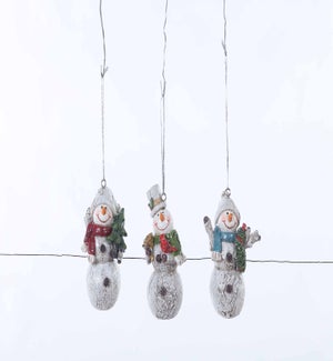 Resin Gry Snowman Orn 3 Asst