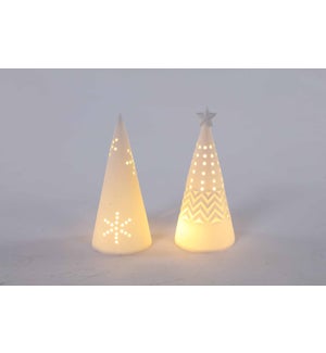Ceramic White Cone Glow Tree 2 Asst