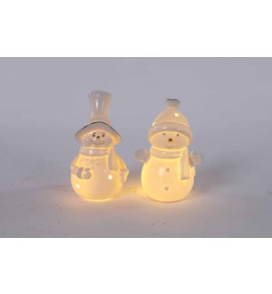 Ceramic White Snowman Glow 2 Asst