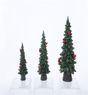 Medium Resin Green Tree with Cardinals