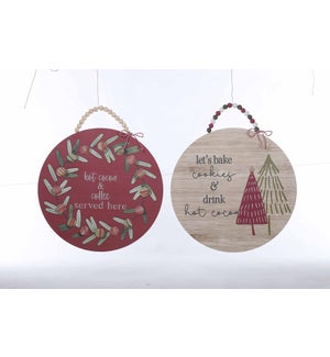 Wood Christmas Cheer Round 3D with Bead Hang 2 Asst