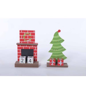 Wood Bright Fireplace/Tree Christmas Count 2 Asst
