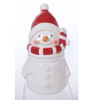 Ceramic R/W Snowman Jar with Lid