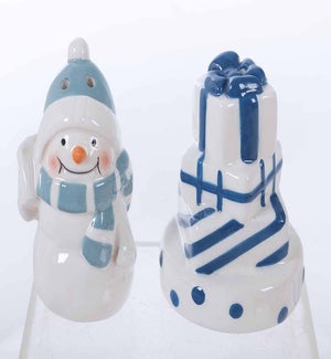 Ceramic Bl Snowman/Presents S/P S/2
