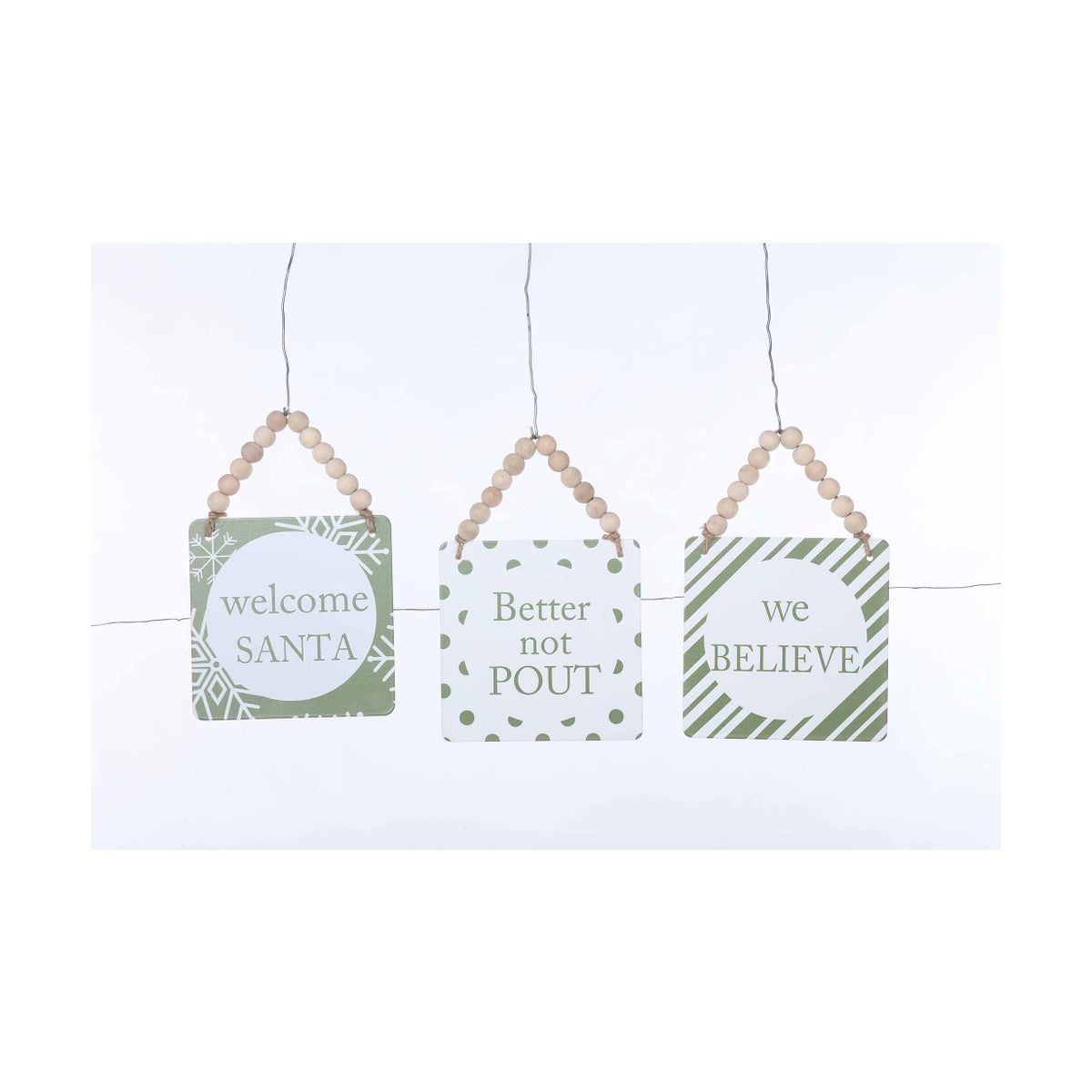 Metal Green/White Hol Word with Bead Hang 3 Asst an evergreen