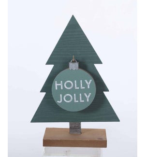 Wood Christmas Coaster with Green Tree Stand S/5