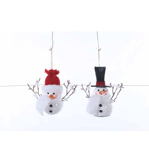 Fabric Sequin Snowman with Twig Orn 2 Asst