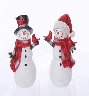 Large Resin Snowman with Cardinal 2 Asst