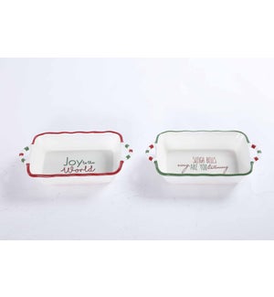 Ceramic Christmas Sentiment Dish with Handle 2 Asst