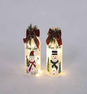 Glass Frosty/Winter Snowman Glow Jar 2 Asst