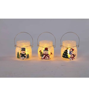 Glass Snowman Jar Box S/3
