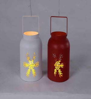Enamel R/W Laser Snowflake Milkcan 2 Asst