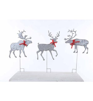 Galvanized Deer with Bow Stake 3 Asst