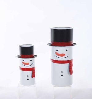 Enamel Snowman Container with Hat Lid S/2