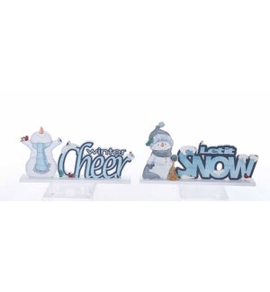 Wood Blue Snowman Cheer/Snow Stand 2 Asst