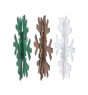 Small Wood White/Green/Brown 3D Snowflake 3 Asst