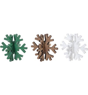 Large Wood White/Green/Brown 3D Snowflake 3 Asst