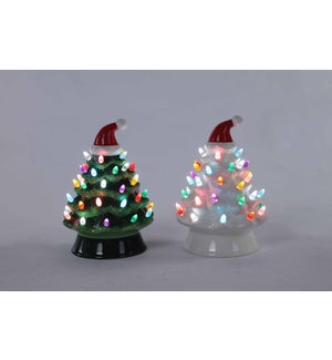 Ceramic Santa Hat Tree Glow 2 Asst