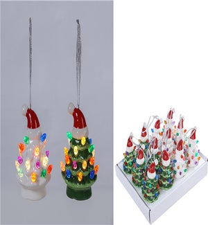 Ceramic Santa Hat Tree Glow Orn 2 Asst/Tray 12