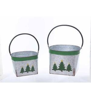 Galvanized Tree Container with Handle S/2