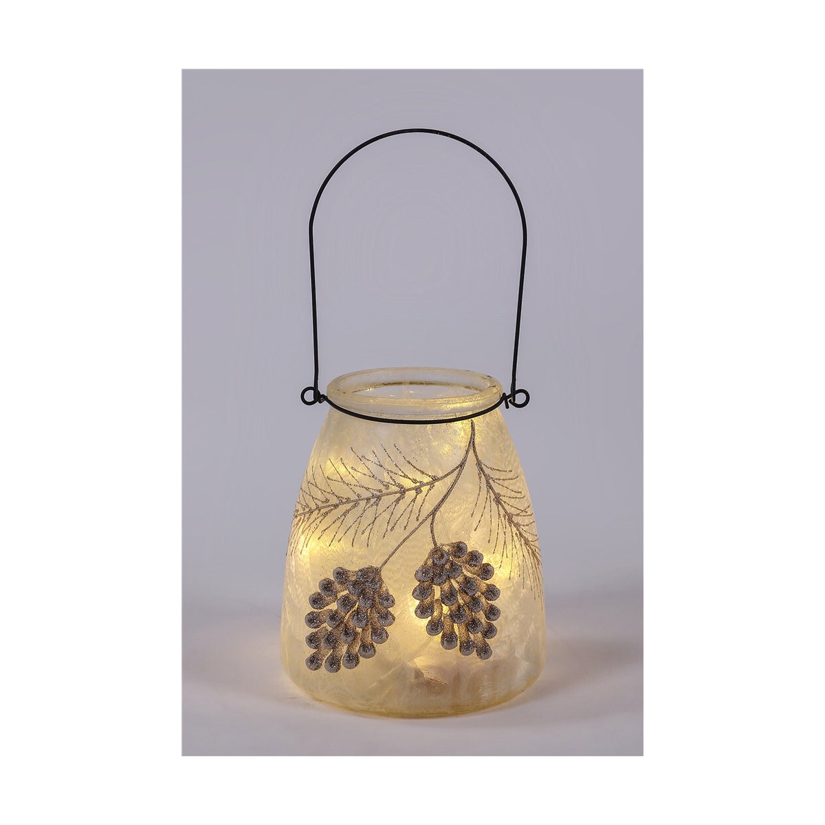 Gls Pinecone Glow Jar W/Handle
