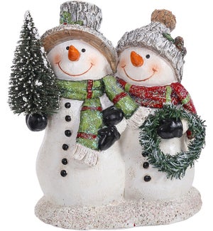 Rsn Dbl Snowman W/Tree/Wreath