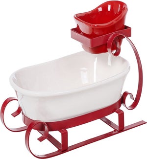 Cer/Mtl R/W Sleigh Bowl S/2