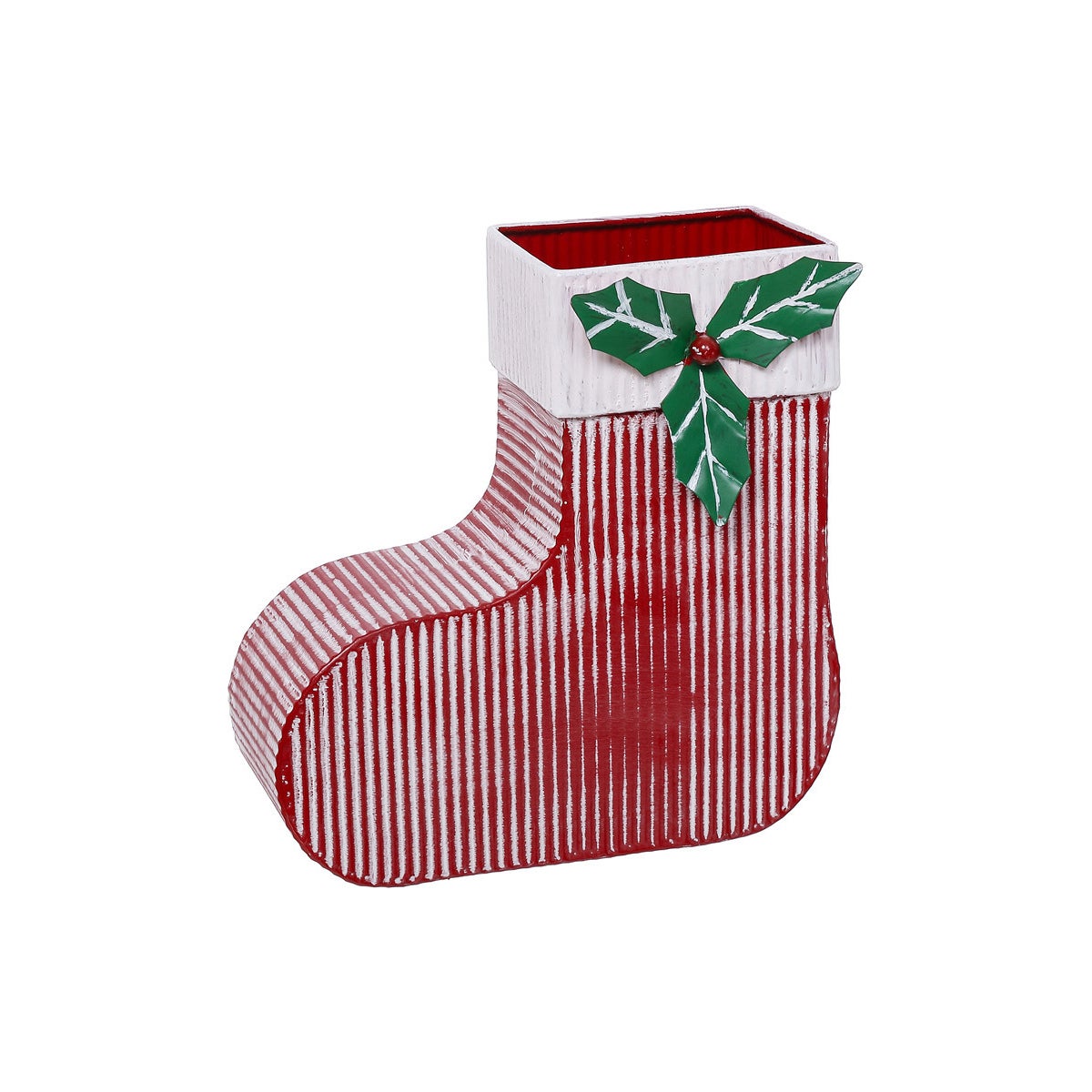 Mtl Red Boot W/Holly Container