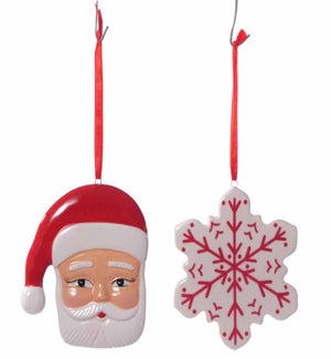 Cer Cmas Santa/Snowflake Orn 2 Asst