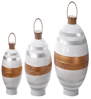 Giant Mtl Gold/Sil/White Glittered Bell w/Stand S/3