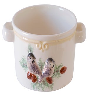 Cer Winter Bird Bowl W/ Handle