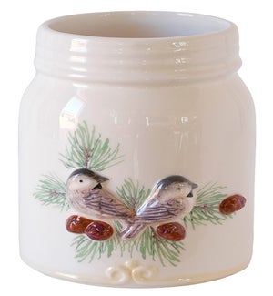 Cer Winter Bird Jar Vase