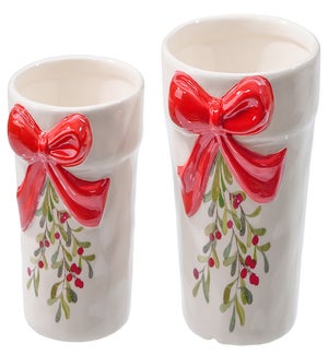 Cer Leaf/ Berry/Bow Container S/2