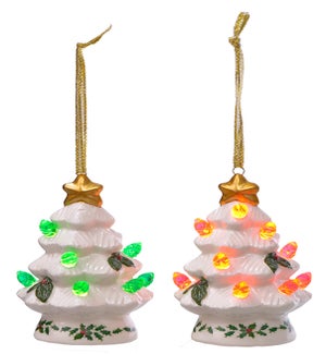 Cer Holly Leaf LED Tree Orn 2 Asst