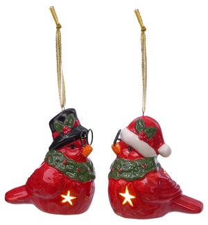 Cer Cardinal W/Glasses LED Orn 2 Asst