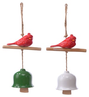 Cer Cardinal W/Bell Chime 2 Asst