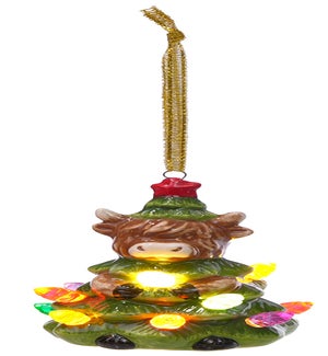 Cer Highland Cow LED Tree Orn Tray/12