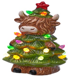 Cer Highland Cow LED Tree