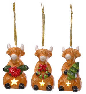 Cer Highland Cow Orn 3 Asst