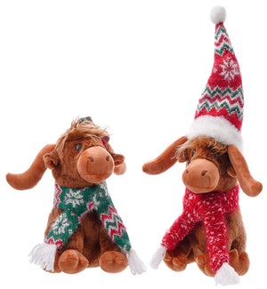 Fabric Holiday Highland Cow Sitting  2 Asst