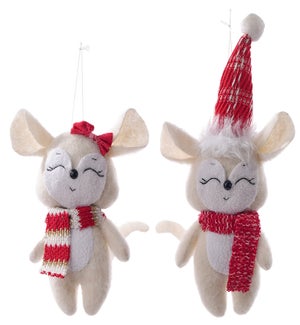 Fabric Sleepy Mouse Orn 2 Asst