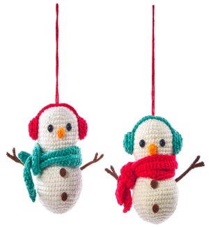 Handmade  Yarn Snowman Orn 2 Asst