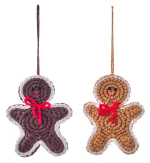 Handmade Yarn Gingerbread Orn 2 Asst