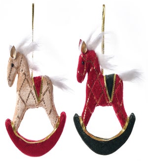 Fab Velvet Rocking Horse Orn 2 Asst