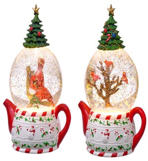 Acrylic Cardinal Teapot  Water Globe w/Sound 2 Asst
