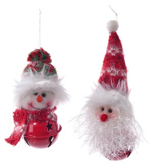 Fabric Santa/Snowman Bell Orn 2 Asst
