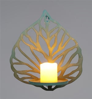 Mtl  Bl/Wht Leaf Candle Wall