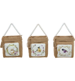 Fabric Lilac Seed Bag W/Bead 3 Asst
